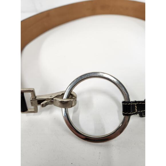 Vintage Talbots Black Leather Belt Silver Equestrian Style Ring Buckle, Size XL main image 4